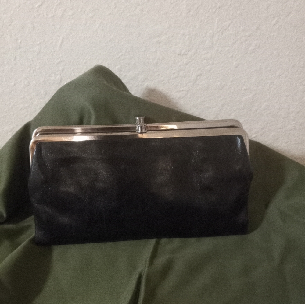 Hobo brand black two sectioned Clutch leather wallet